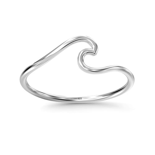LeCalla 925 Sterling Silver Rings for Women | Ocean Wave & Chevron Thumb Design Rings | Lightweight Summer-Themed, Stackable Midi & Engagement Band Rings(Sizes 6-9No.)