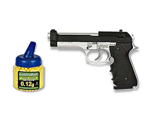 Outletdelocio Pack Pistola Airsoft M92F metálica. Calibre 6mm. + Funda portabalines + Biberon 1000 Bolas. 47732/23054/21993