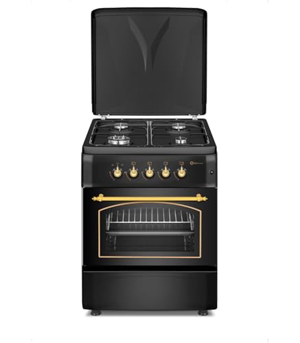 SOLTHERMIC F6S40G2 COCINA GAS NEGRA RUSTICA CON MANDOS DORADOS/PARA HUECO DE 60 CMS / 4 FUEGOS CON ENCENDIDO AUTOMATICO/GAS BUTANO Y GAS CIUDAD/ALTA GAMA