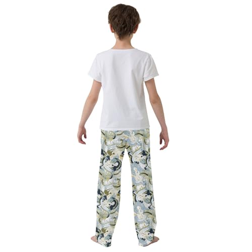 Retro Dragon Graffiti Boys Long Pants Soft Trousers Elastic Waist Kids Lounge Bottoms with Pockets S-XL3