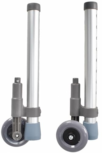 Brake Equipped Walker Wheels, Rear Wheel Replacement Parts for Walker, 3 Inch Rear Glide Rubber Wheel, Lock Universal Adjustable Walker Wheels, Antislip Mobility Accessories