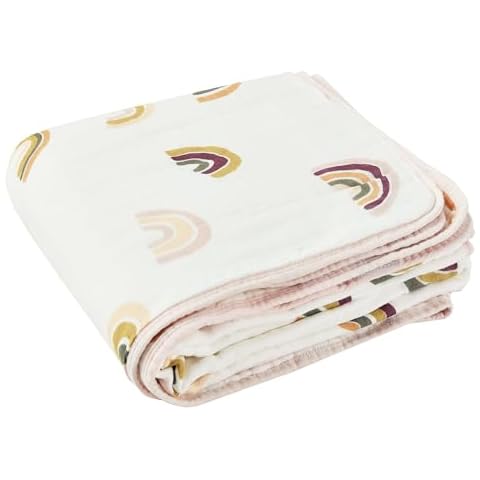 ZPECC Muslin Blanket - 100% Organic Cotton Toddler Quilted Blanket for Crib, Stroller, Daycare, Travel，47x47 inches, Rainbow Cover