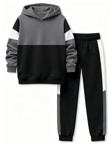 Image of Boys Clothes Long Sleeve Color-blocked Hoodie Top and Pants 2PCS Winter Sweatsuits Fall Boys Outfits 2-8 Years