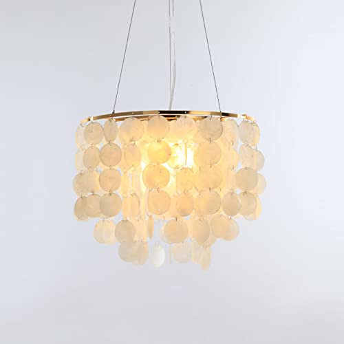 Poserion 1-Light Gold/Capiz Shell Mini Chandelier Modern Elegant Coastal Theme Pendant Ceiling Fixture Hanging Lamp For Dining Room, Dining Table, Bedroom, Kitchen, D15 X H13.4 #TOP6