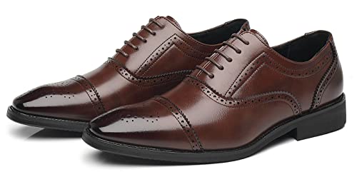 Santimon Men's Casual Dress Shoes Cap Oxfords Faux Leather Tuxedo Dress Shoes Classic Lace-up Formal Derby Loafers4