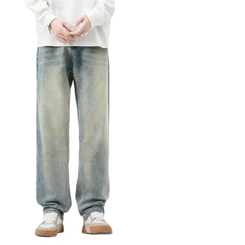 Men Wide Leg Pants Baggy Retro Blue Streetwear Full Length Trousers Vintage Loose Jeans