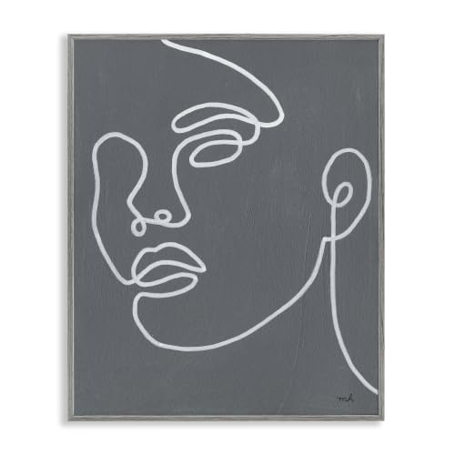 Grey Minimal Doodle Face Girl, 24 x 30 Inch Framed Giclée Print