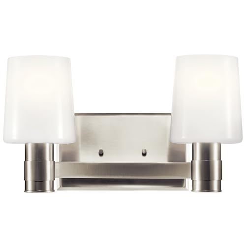 Image of Kichler Adani 2-Light Vanity Light Fixture, Modern Bathroom Lighting with Opal Glass in Brushed Nickel, Wall Mount Light for Bathroom or Powder Room (8.25 x 14.5 in), 55175NI