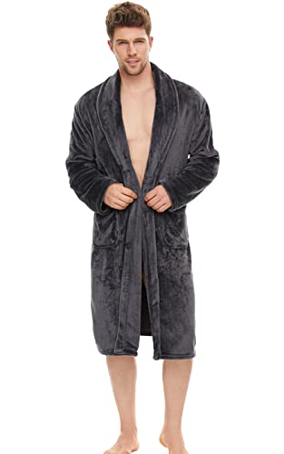 AMYTIS LINGERIE bademantel herren flauschig Fleece Morgenmantel Warmer kuscheliger Nachtwäsche mit kapuze 01.Grey XL Cover