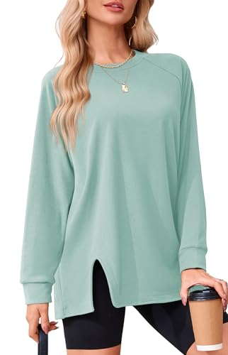 Odosalii Womens Tops Crewneck Sweatshirts Long Sleeve Shirts Loose Fit Tunic Tops Dressy Spring Fashion Basic Pullover