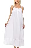 Alexander Del Rossa Women's Cotton Victorian Nightgown, Cecilia Sleeveless Lace Trimmed Button Up Long Vintage Night Dress (A0569SNWSM) White