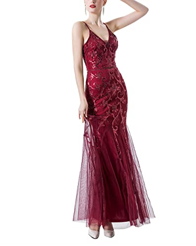 Image of Women Evening Dress 1920s Flapper Cocktail Mermaid Plus Size Formal Gown with Long Gloves