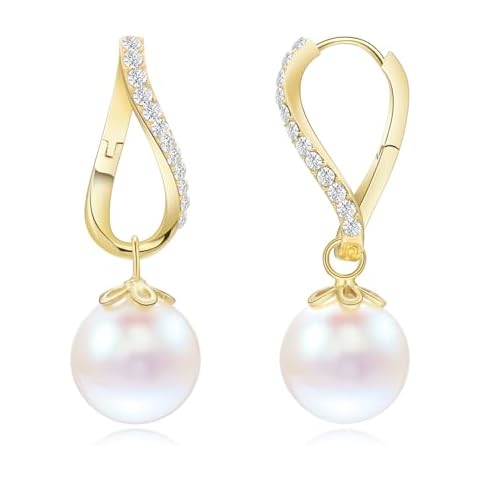 Infinite Gold Pearl Drop Dangle Earrings Earings Dangling for Women Cubic Zirconia Gift for Daughter Lover Mom Dainty Aretes De Perlas Para Mujer Cover