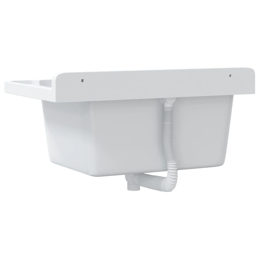 Évier Mural en Résine, Évier pour Buanderie Garage Lavabo Bac de Lavage Extérieur blanc 60x40x28 cm résine