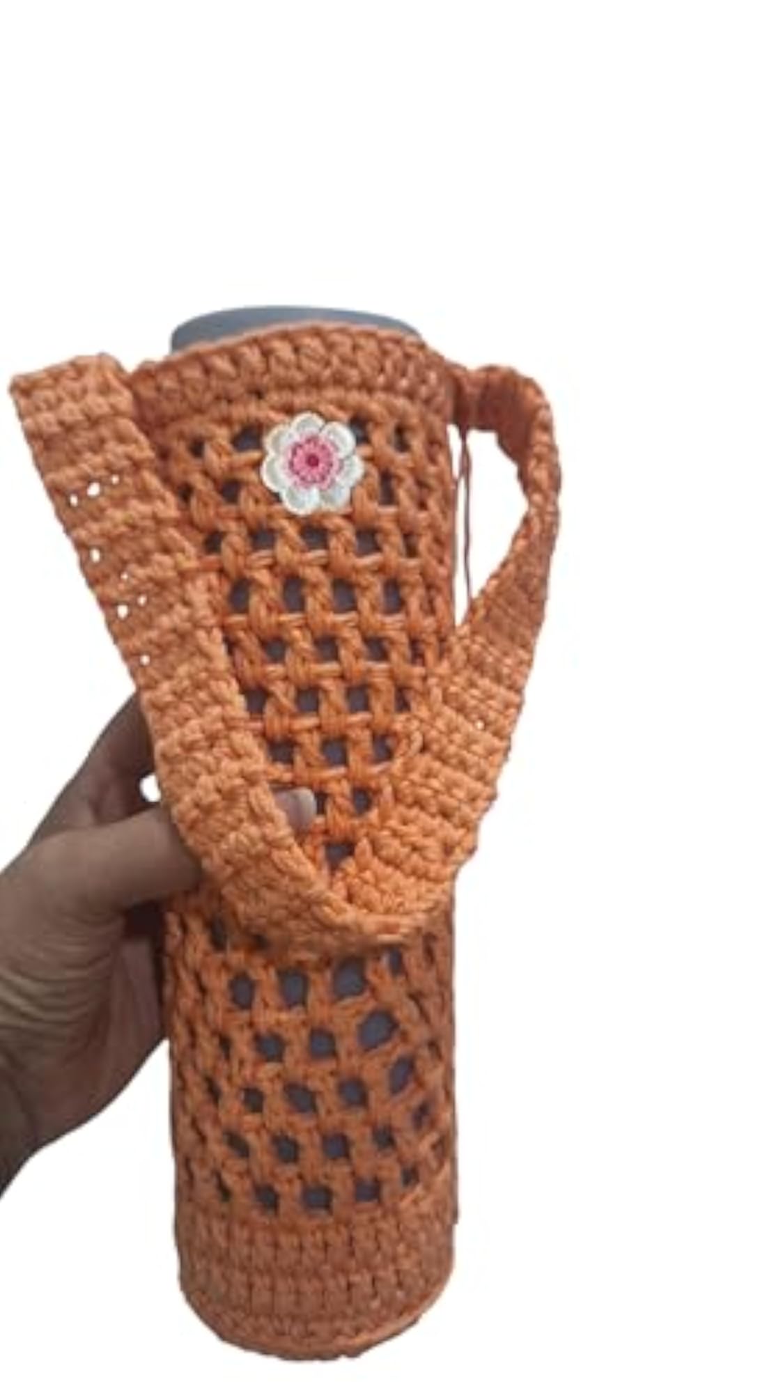 Handmade Crochet Water Bottle Holder, Pastel Orange