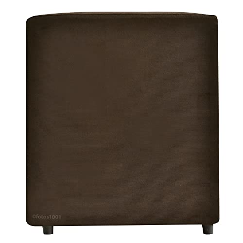 Puff Cubo Poptem Quadrado Suede Madeira Sala Marrom Mogno