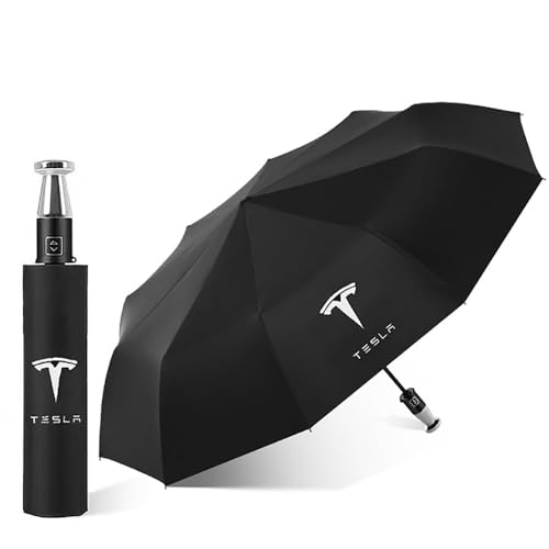 FELEA Paraguas Plegable Antiviento Compacto para Tesla Model 3 2019 2020 2021 2022 2023, con Logo de Auto, Diseñado para Ser Durable y Elegante