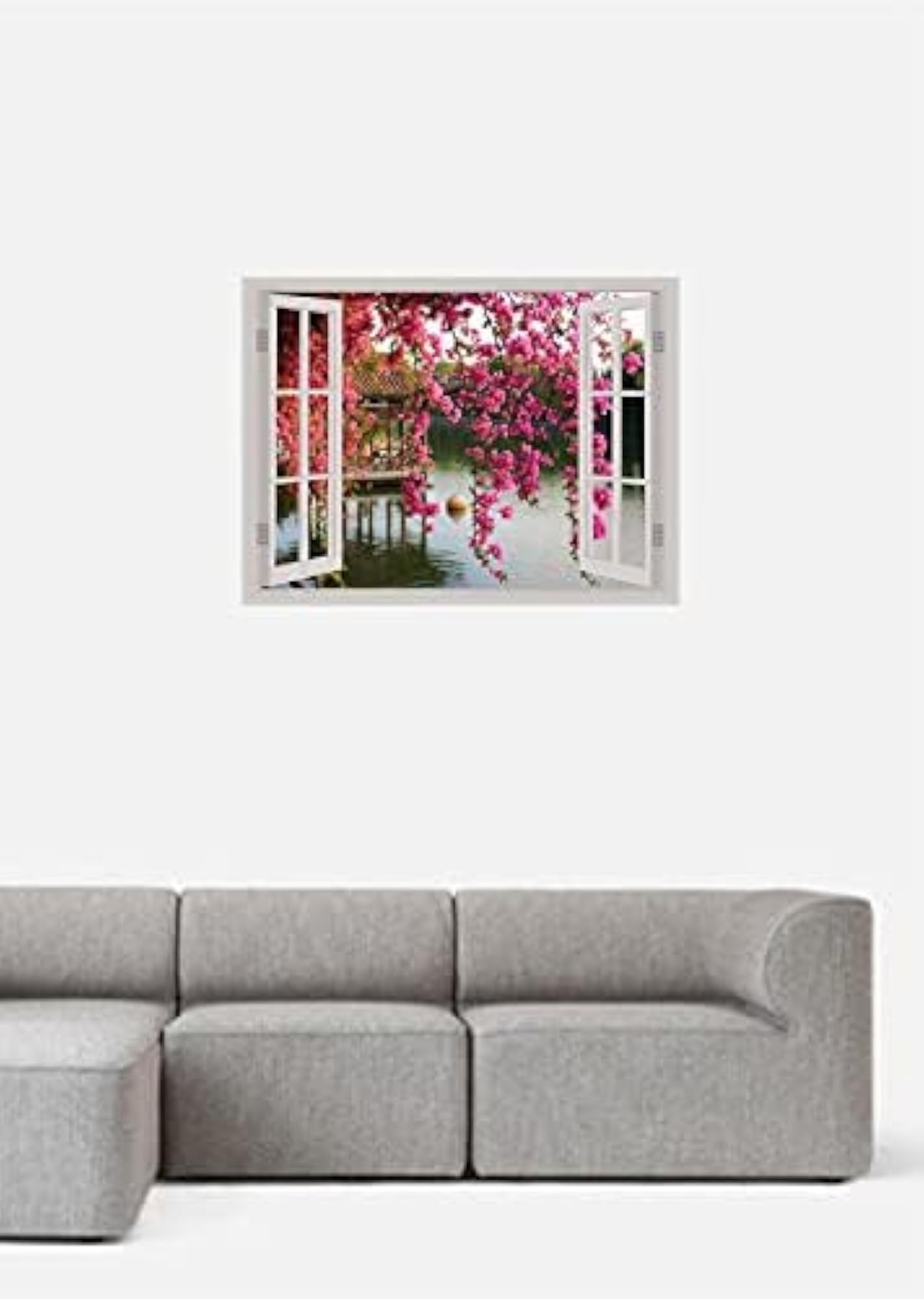 Pink Flower Window Illusion Wall Sticker