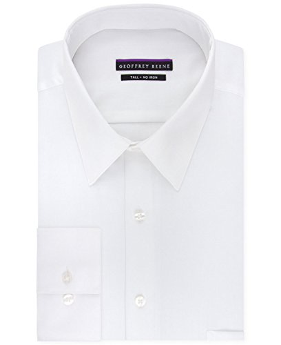 Geoffrey Beene Men's Sateen Tall Fit Solid Point Collar Dress Shirt, White, 20