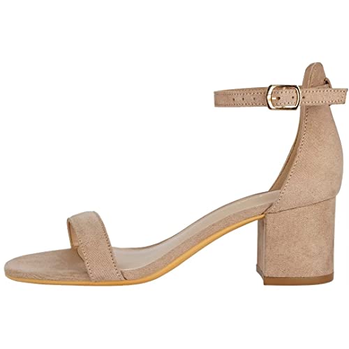 Heels Charm F22-1-01VE070 Women'S Strappy Chunky Block Low Heeled Sandals 2 Inch Open Toe Ankle Strap High Heel Dress Sandals Daily Work Party Shoes Velvet Nude Size 7 thumb #1
