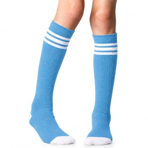 juDanzy Chaussettes hautes sport rayées antidérapantes enfants (6-10 Columbia/Blanc)