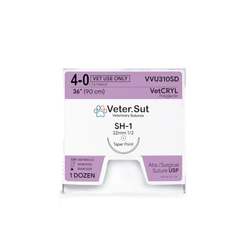 Image of VeterSut VetCRYL Absorbable Polyglactin Surgical Suture USP Size 4-0, (SH-1) 1 /2 22mm Taper Point Needle, 36 Inches (90 cm), 12 Count, Veterinary Use