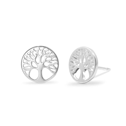 Boma Jewelry Sterling Silver Circle Tree of Life Stud Earrings