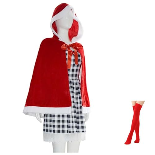 Disfraz completo rojo de mujer con capa y capucha miniatura 4