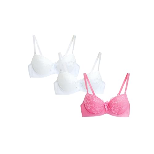 Guhmomh Push up BH Damen mit Bügel 3er Pack Florale Spitze Damen-BHS mit Schleifen Dekoration Klassische Lifting Comfy Bügel Bras Tshirt Bralette Atmungsaktiv Top Bustier Weiß Knalliges Pink M