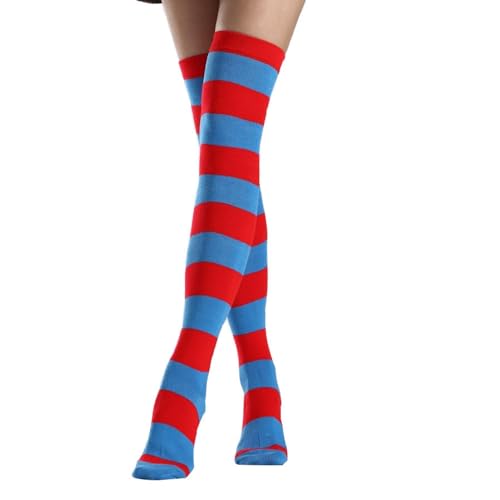 Image of Dzrige Patriotic Socks 4th of July Stockings Over Knee Thigh High Socks Red and Blue Long Striped Socks for Women and Girls
