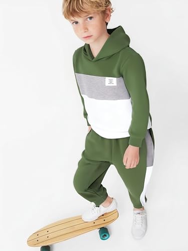 Image of Boys Sweatsuit Long Sleeve Color Block Hoodie Sweatshirt and Jogger Pants 2PC Sets Fall Clothes (Sizes: 4-8)
