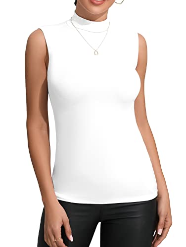 FOUGEDE Women's Mock Turtleneck Long Sleeve/Sleeveless/Half Sleeve/Short Sleeve/Crop Top Basic Fitted Stretch Slim Tops