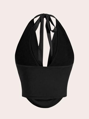 SOLY HUX Women's Halter Draped Front Tank Top Sexy Backless Going Out Crop Vest Tops2