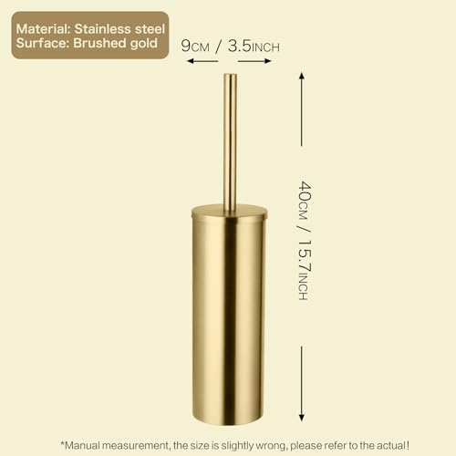 Image of Brushed Gold Stainless Steel Floor-Standing Toilet Brush & Holder | Removable inner bucket, splash-proof metal lid, dense bristles, long handle-which floor-standing toilet brush is the best?