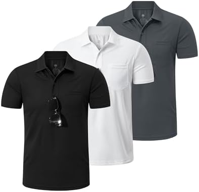 33,000ft 3 Pack Mens Polo Shirt Short Sleeve UPF50+ Polo Quick Dry
