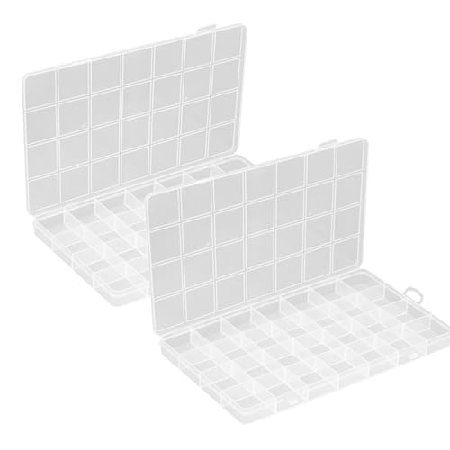 Fadcaer 2 cajas de almacenamiento con 28 compartimentos pequeños para manualidades, organizador de plástico, contenedor de cuentas transparente, contenedor de almacenamiento organizador con