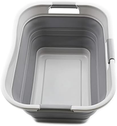 SAMMART 29L Collapsible Plastic Laundry Basket-Foldable Pop Up Storage Container/Organizer-Portable Washing Tub-Space Saving Hamper/Basket-Basket-Water capacity 24L (1, Grey/Slate Grey)