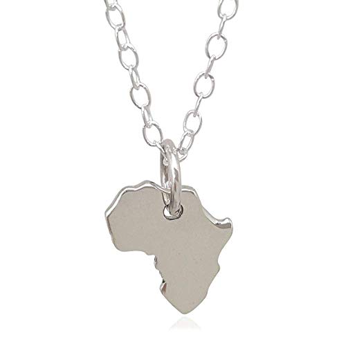 Sterling Silver Tiny Africa Flat Charm Necklace, 18 Sterling Silver Tiny Africa Flat Charm Necklace, 18