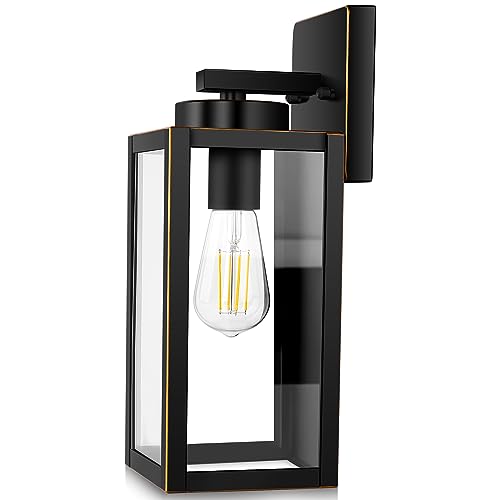 Image of BesLowe Outdoor Wall Light, Modern Porch Sconce, Black with Gold Trim