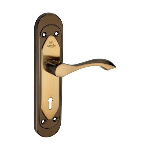 Image of Royal Flora KY, 8 Inch Iron Mortise Lockset, 6 Lever Double Turn Lock, 3 Keys,Ideal for Main Door, Bedroom, Living Room, Bathroom and Kitchen Doors Both for Right and Left Hand Doors. (Black-P Gold)