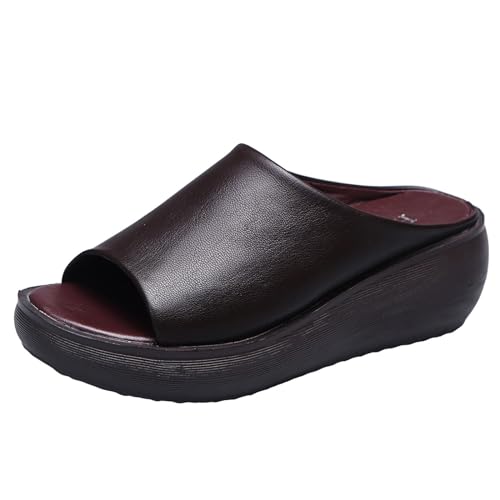 Orthopedic Sandals Summer Comfortable Orthotic Slip-On Leather Wedges High Heel Slides Open Toe Dressy Platform Arch Support Slip Soft Fashion Muffin Slippers Fishmouth Casual Outdoor Sandal