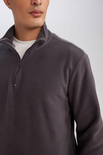 ديفاكتو سويت شيرت منسوج بقصة عادية وياقة واقفة واكمام طويلة للرجال Y3996AZ، رصاصي، مقاس L