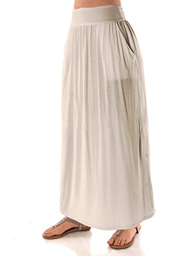 DFF Shop Women's High Waist Shirring Maxi Skirt with Pockets (Size: S - 5X)