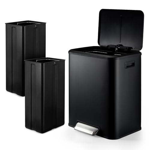 Caneca de basura rectangular con doble compartimento y tapa, 2 x 4 gal