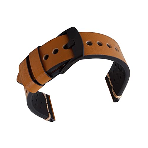 UDBNGOYG CAREG P19 Watchbands 18mm 20mm 22mm 24mm High-end Retro Calf Leather Watch Band Watch Strap With Genuine Leather Straps Durable(Yellow brown,20mm)