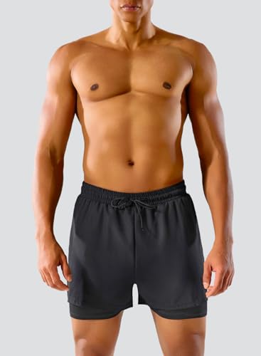 MIZOK Mens 2 in1 Swim Running Shorts Quick Dry Gym Athletic Shorts with 5 Inch Compression Liner2