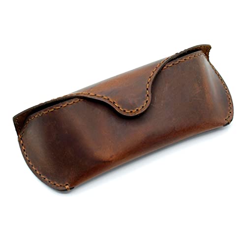 Mymesken Leather Glasses Case -Eyeglass Case - Sunglass Case - Genuine Leather Slim Glasses Case For Men And Women- Protects, Sunglasses, Eyeglasses Pouch, Reading Glasses, Protective Holder- Brown #TOP3