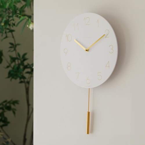 mooas Flatwood Wall Clock Pendulum White,12" Wood Wall Clock Non-Ticking Sweep Movement Decorative Clock Battery Operated Clock for Home Living Room Kitchen Bedroom Office School - Image 3