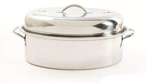 Stainless Steel Turkey Roaster With Lid And Rack, Oval Roasting Pan Rack And Lid - Large Covered Turkey Roasting Pan With Top - Stainless Steel Oval Roaster Pan With Top - High Dome Roaster #TOP2