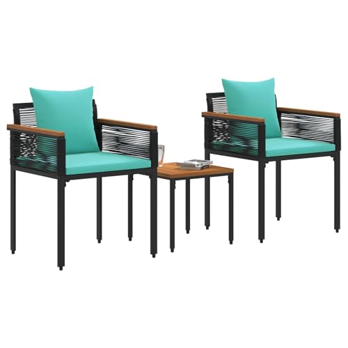 vidaXL Ensemble de Meubles d'extérieur 3 pcs Noir et Turquoise, Chaises de Jardin élégantes, déco de Patio Rustique, Ensemble Lounge Pratique, mobilier en...